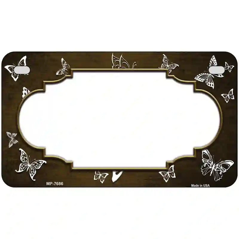 Brown White Scallop Butterfly Oil Rubbed Metal Novelty License Plate 7" x 4" (MP)