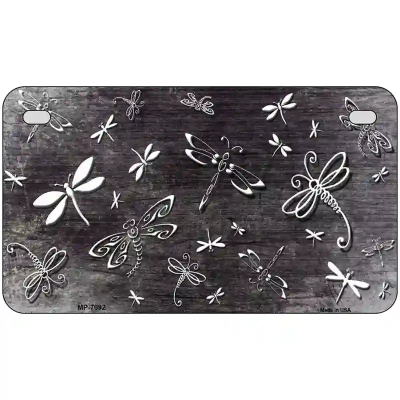 Black White Dragonfly Oil Rubbed Metal Novelty License Plate 7" x 4" (MP)