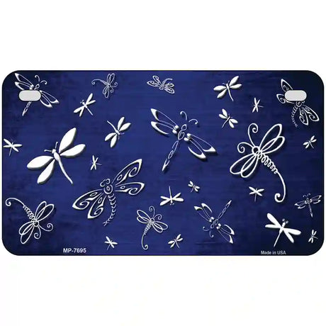 Blue White Dragonfly Oil Rubbed Metal Novelty License Plate 7" x 4" (MP)