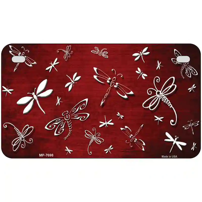 Red White Dragonfly Oil Rubbed Metal Novelty License Plate 7" x 4" (MP)