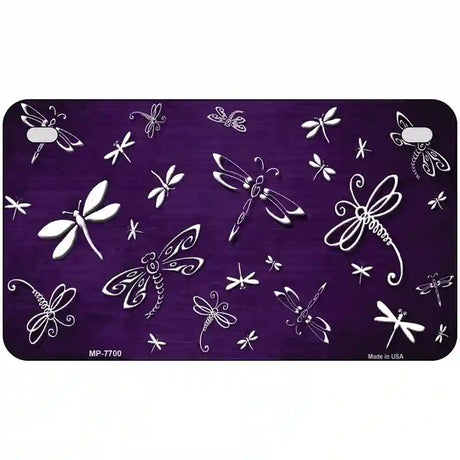 Purple White Dragonfly Oil Rubbed Metal Novelty License Plate 7" x 4" (MP)