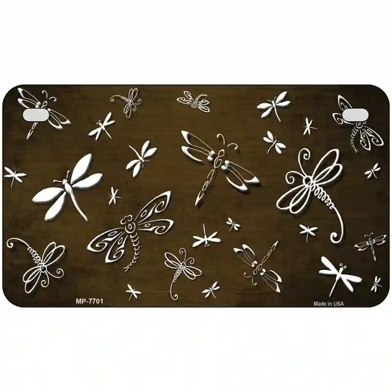 Brown White Dragonfly Oil Rubbed Metal Novelty License Plate 7" x 4" (MP)