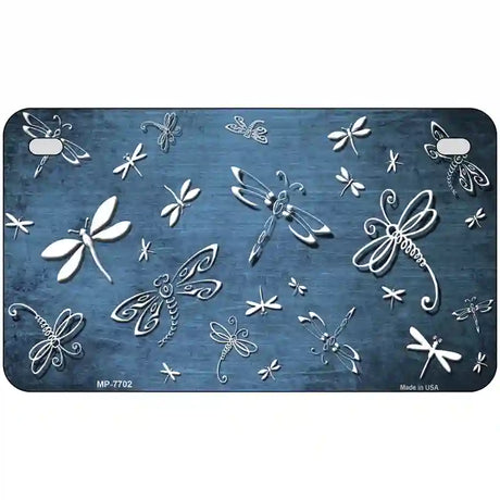 Light Blue White Dragonfly Oil Rubbed Metal Novelty License Plate 7" x 4" (MP)