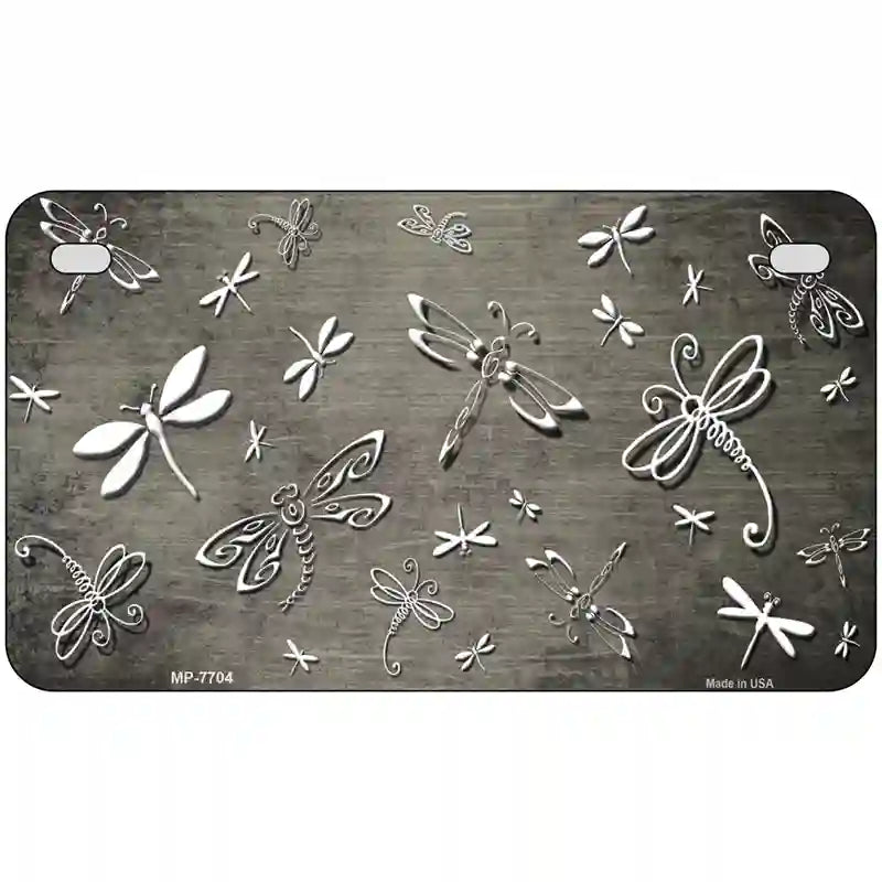 Tan White Dragonfly Oil Rubbed Metal Novelty License Plate 7" x 4" (MP)