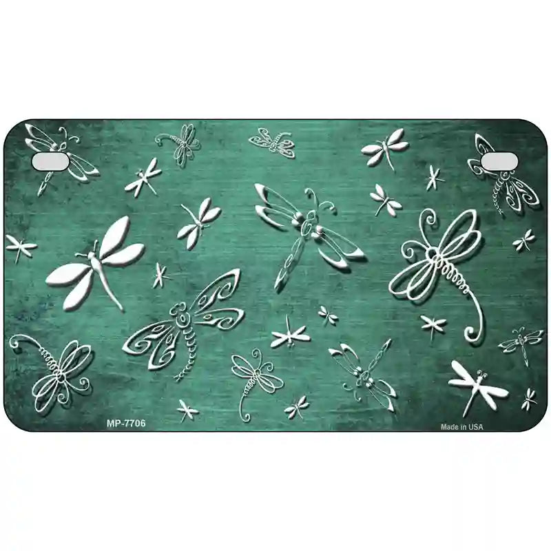 Mint White Dragonfly Oil Rubbed Metal Novelty License Plate 7" x 4" (MP)