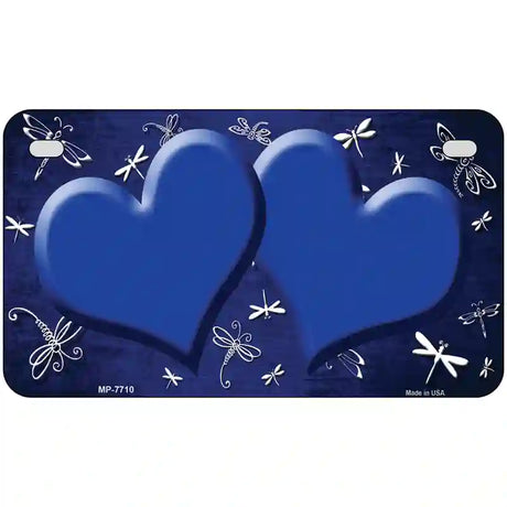 Blue White Dragonfly Hearts Oil Rubbed Metal Novelty License Plate 7" x 4" (MP)