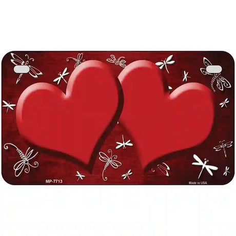 Red White Dragonfly Hearts Oil Rubbed Metal Novelty License Plate 7" x 4" (MP)