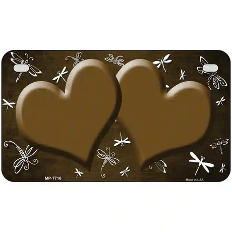 Brown White Dragonfly Hearts Oil Rubbed Metal Novelty License Plate 7" x 4" (MP)