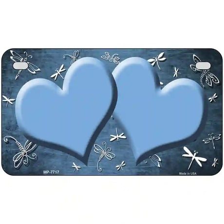 Light Blue White Dragonfly Hearts Oil Rubbed Metal Novelty License Plate 7" x 4" (MP)