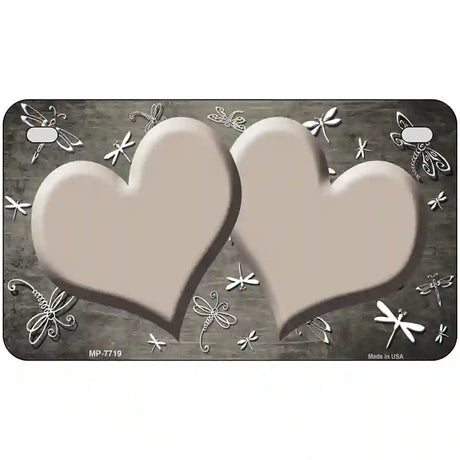 Tan White Dragonfly Hearts Oil Rubbed Metal Novelty License Plate 7" x 4" (MP)