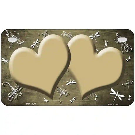 Gold White Dragonfly Hearts Oil Rubbed Metal Novelty License Plate 7" x 4" (MP)