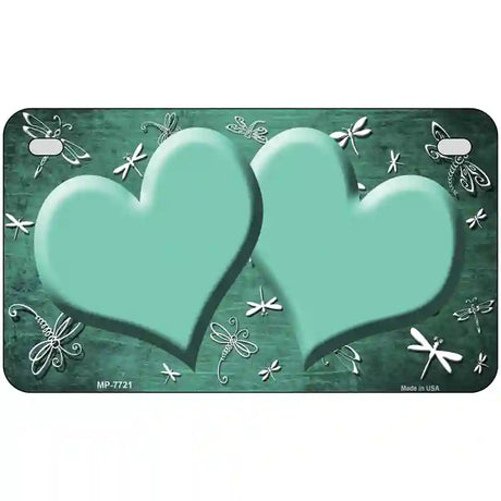 Mint White Dragonfly Hearts Oil Rubbed Metal Novelty License Plate 7" x 4" (MP)