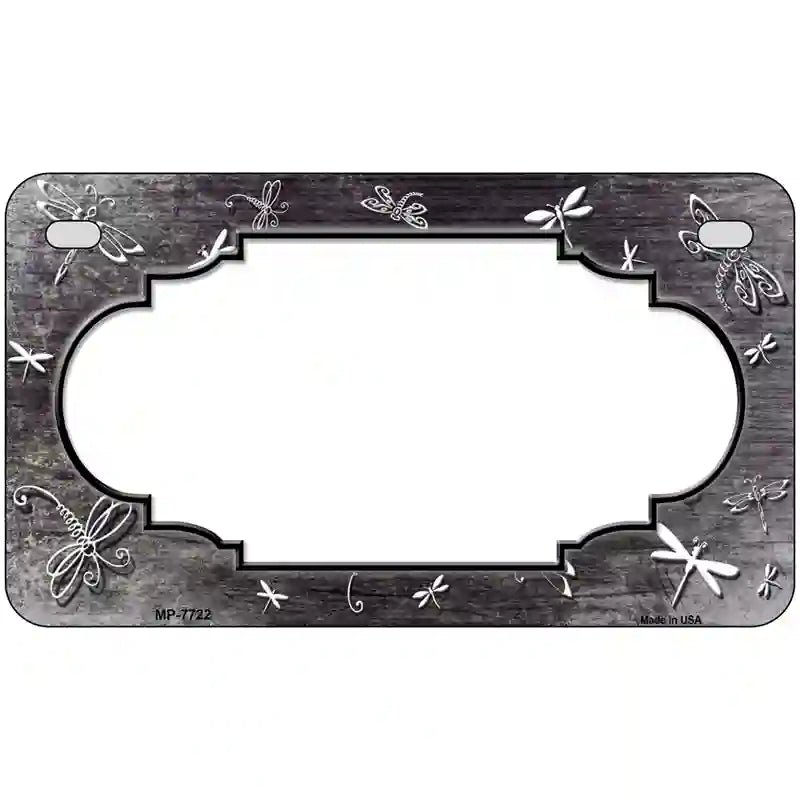 Black White Dragonfly Scallop Oil Rubbed Metal Novelty License Plate 7" x 4" (MP)