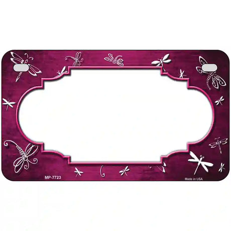 Pink White Dragonfly Scallop Oil Rubbed Metal Novelty License Plate 7" x 4" (MP)