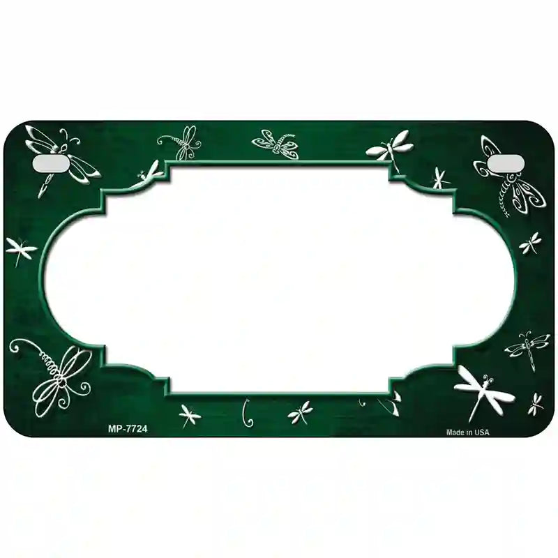 Green White Dragonfly Scallop Oil Rubbed Metal Novelty License Plate 7" x 4" (MP)