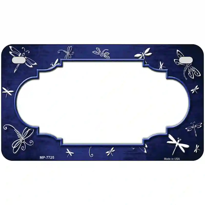 Blue White Dragonfly Scallop Oil Rubbed Metal Novelty License Plate 7" x 4" (MP)