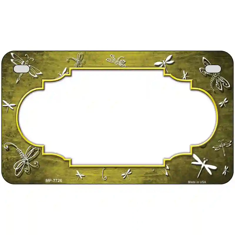 Yellow White Dragonfly Scallop Oil Rubbed Metal Novelty License Plate 7" x 4" (MP)