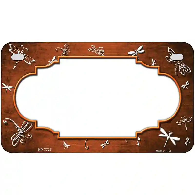 Orange White Dragonfly Scallop Oil Rubbed Metal Novelty License Plate 7" x 4" (MP)