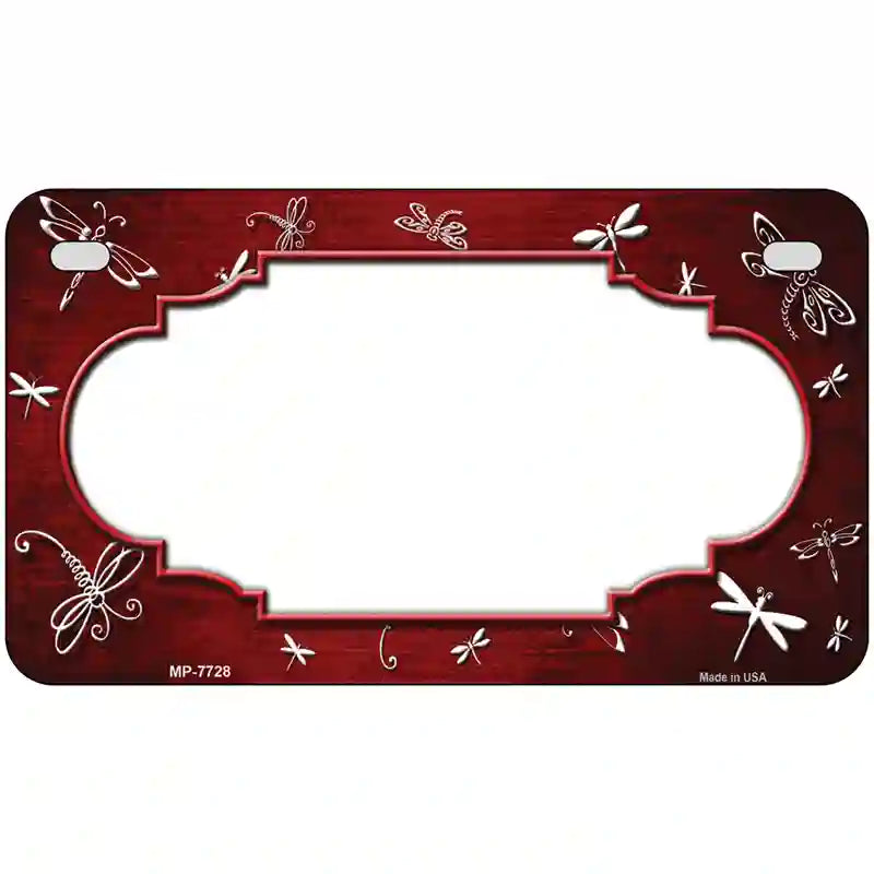 Red White Dragonfly Scallop Oil Rubbed Metal Novelty License Plate 7" x 4" (MP)