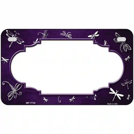 Purple White Dragonfly Scallop Oil Rubbed Metal Novelty License Plate 7" x 4" (MP)