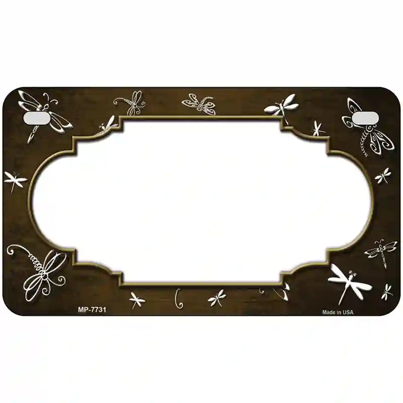 Brown White Dragonfly Scallop Oil Rubbed Metal Novelty License Plate 7" x 4" (MP)