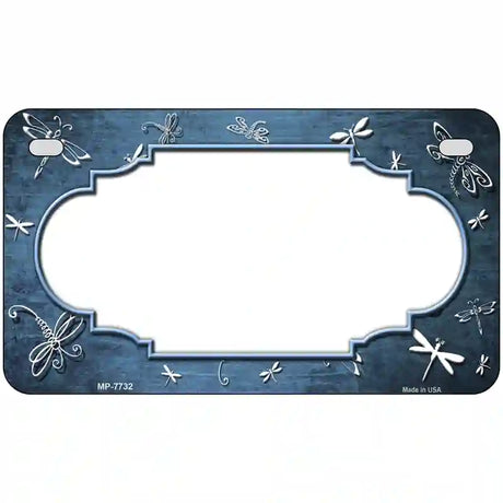 Light Blue White Dragonfly Scallop Oil Rubbed Metal Novelty License Plate 7" x 4" (MP)