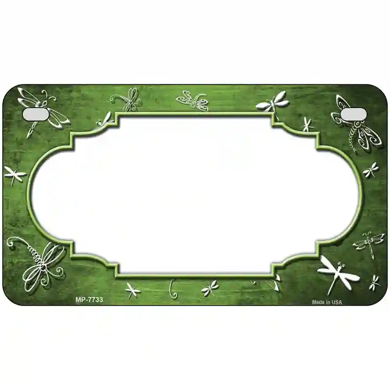 Lime Green White Dragonfly Scallop Oil Rubbed Metal Novelty License Plate 7" x 4" (MP)