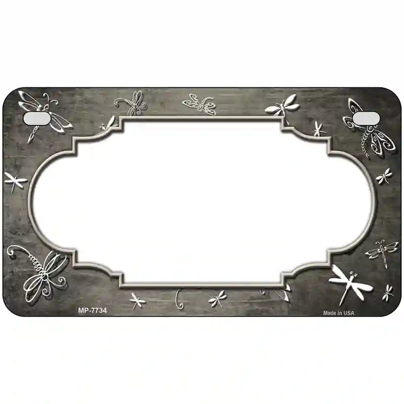 Tan White Dragonfly Scallop Oil Rubbed Metal Novelty License Plate 7" x 4" (MP)