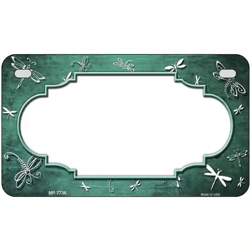 Mint White Dragonfly Scallop Oil Rubbed Metal Novelty License Plate 7" x 4" (MP)