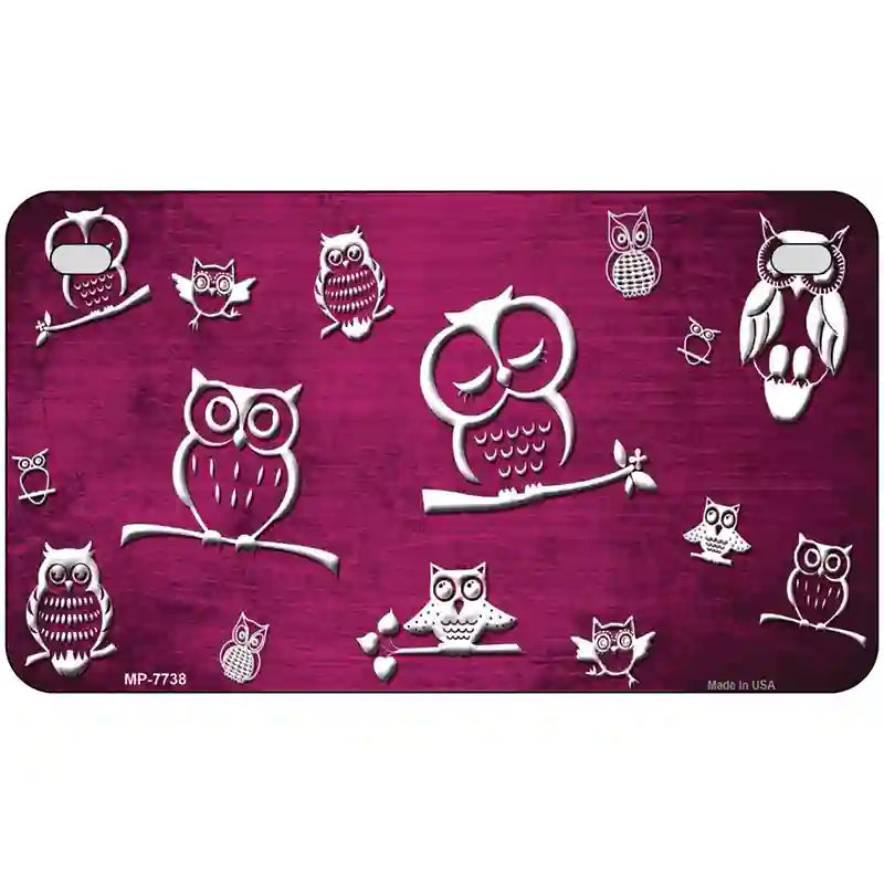 Pink White Owl Oil Rubbed Metal Novelty License Plate 7" x 4" (MP)