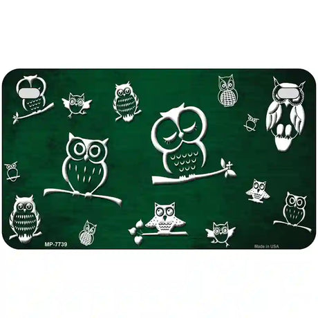 Green White Owl Oil Rubbed Metal Novelty License Plate 7" x 4" (MP)