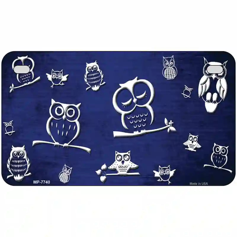 Blue White Owl Oil Rubbed Metal Novelty License Plate 7" x 4" (MP)