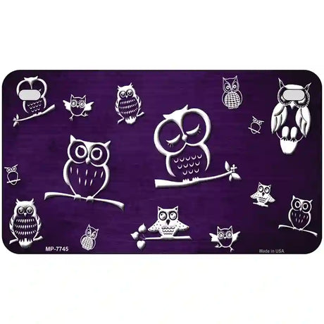 Purple White Owl Oil Rubbed Metal Novelty License Plate 7" x 4" (MP)