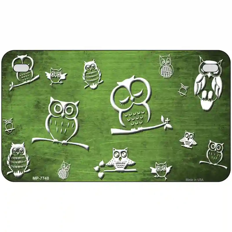 Lime Green White Owl Oil Rubbed Metal Novelty License Plate 7" x 4" (MP)