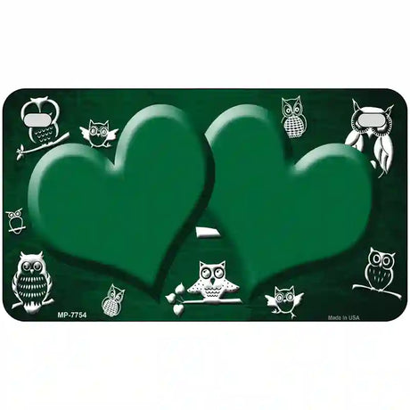 Green White Owl Hearts Oil Rubbed Metal Novelty License Plate 7" x 4" (MP)