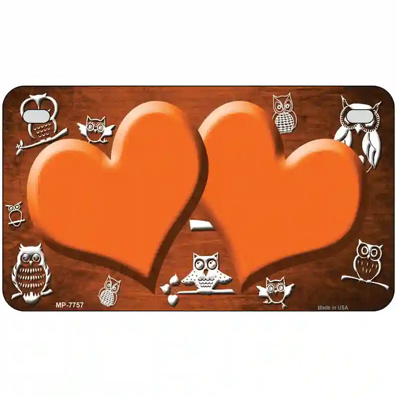 Orange White Owl Hearts Oil Rubbed Metal Novelty License Plate 7" x 4" (MP)