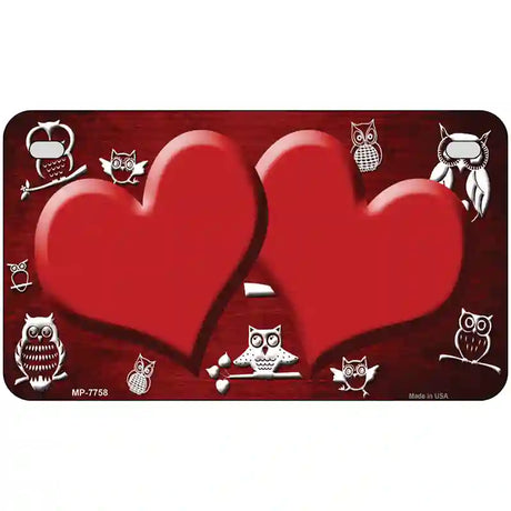 Red White Owl Hearts Oil Rubbed Metal Novelty License Plate 7" x 4" (MP)