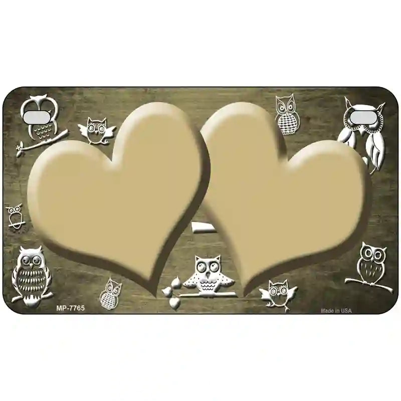 Gold White Owl Hearts Oil Rubbed Metal Novelty License Plate 7" x 4" (MP)