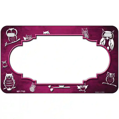 Pink White Owl Scallop Oil Rubbed Metal Novelty License Plate 7" x 4" (MP)