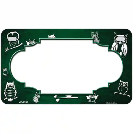 Green White Owl Scallop Oil Rubbed Metal Novelty License Plate 7" x 4" (MP)