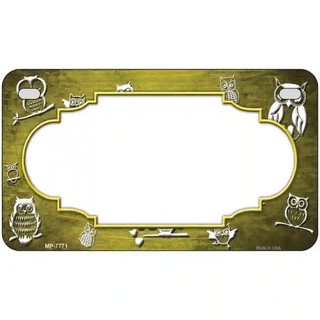 Yellow White Owl Scallop Oil Rubbed Metal Novelty License Plate 7" x 4" (MP)