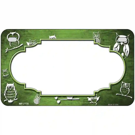 Lime Green White Owl Scallop Oil Rubbed Metal Novelty License Plate 7" x 4" (MP)