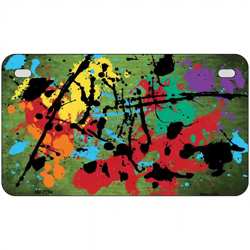 Lime Green Splatter Oil Rubbed Metal Novelty License Plate 7" x 4" (MP)