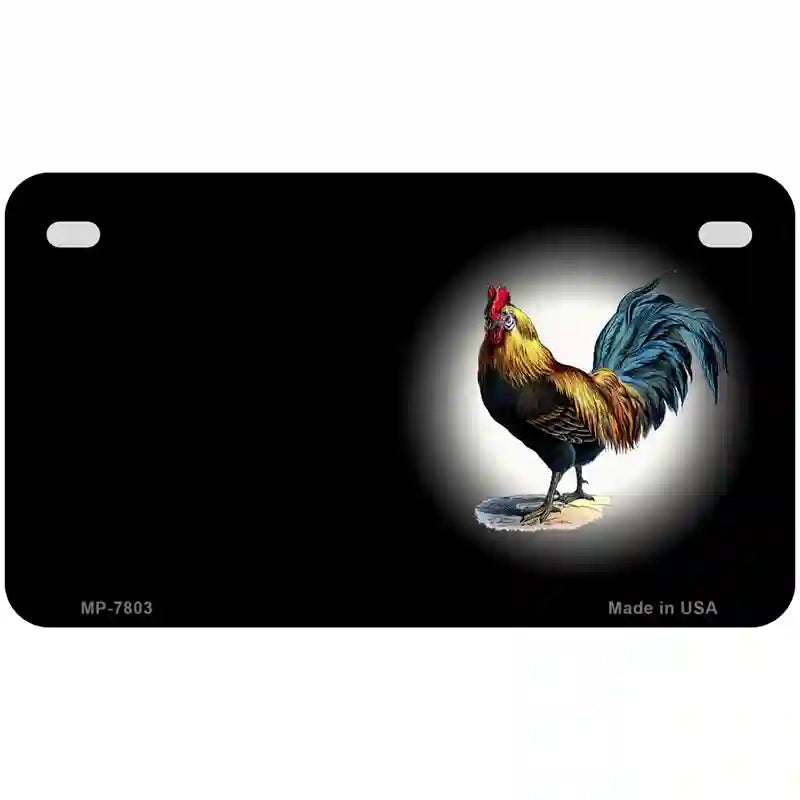 Rooster Offset Black Metal Novelty License Plate 7" x 4" (MP)