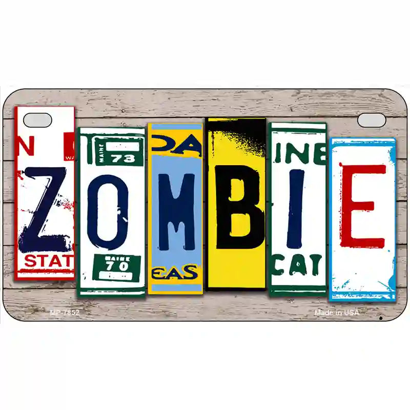 Zombie License Plate Art Wood Metal Novelty License Plate 7" x 4" (MP)