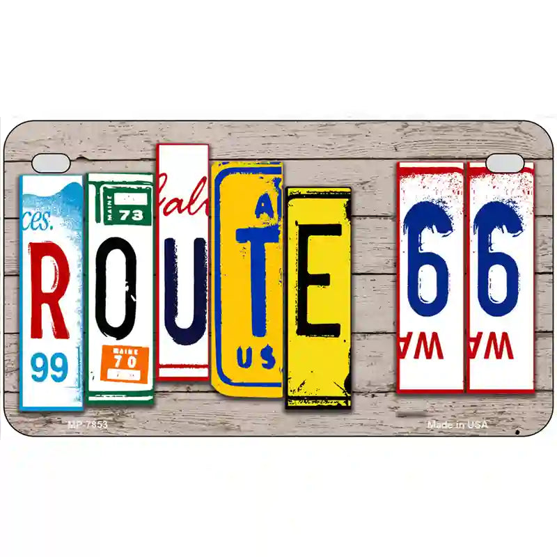 Route 66 License Plate Art Wood Metal Novelty License Plate 7" x 4" (MP)