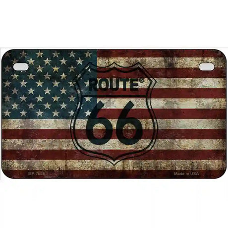 Route 66 American Flag Transparent Metal Novelty License Plate 7" x 4" (MP)