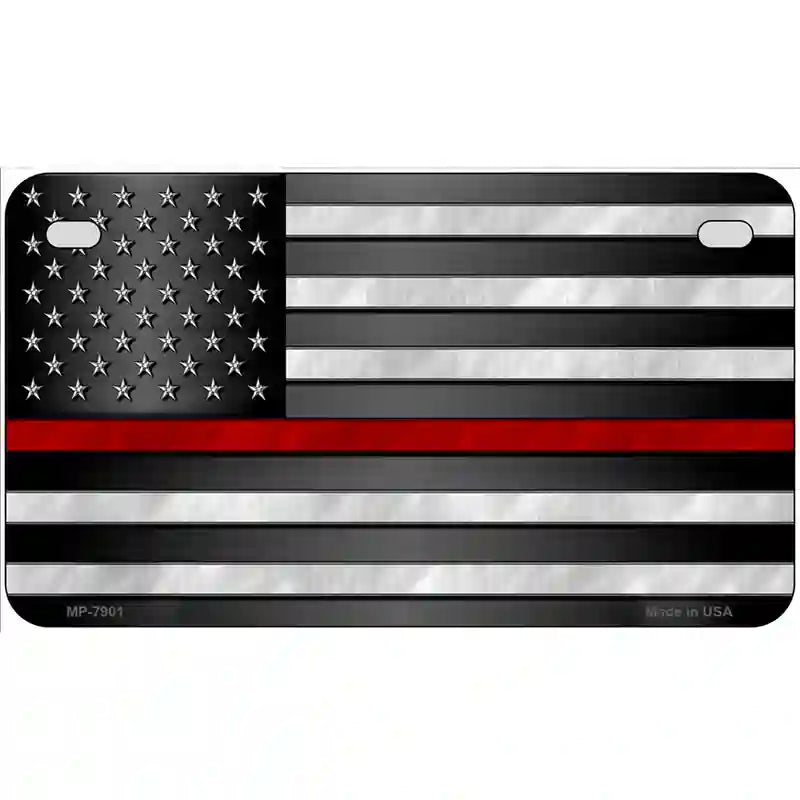 American Flag Thin Red Line Novelty Metal License Plate 7" x 4" (MP)