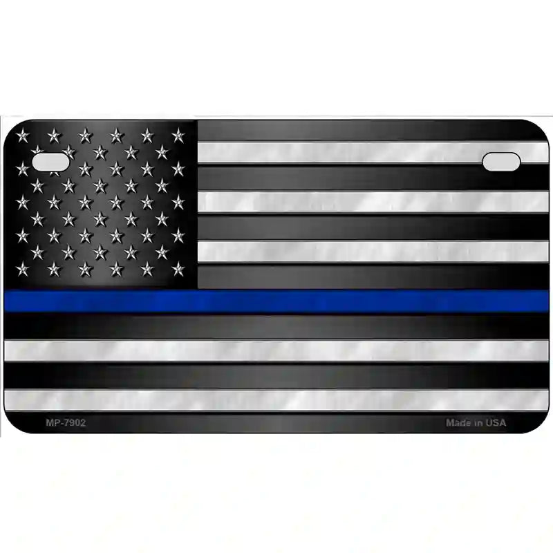 American Flag Thin Blue Line Novelty Metal License Plate 7" x 4" (MP)