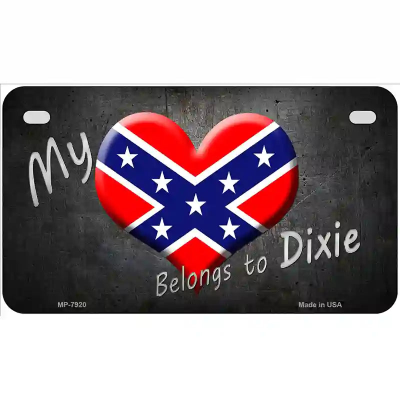 Heart Belongs To Dixie Novelty Metal License Plate 7" x 4" (MP)